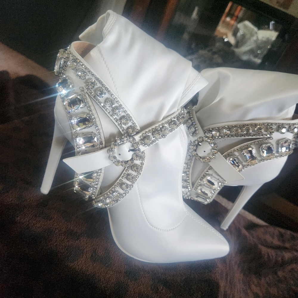 White Satin and Rhinestone Bootie
